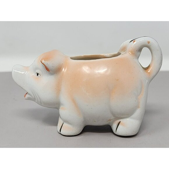 Vintage Small Ceramic Pig Creamer Pitcher With Pig Tail Handle - Picture 3 of 11